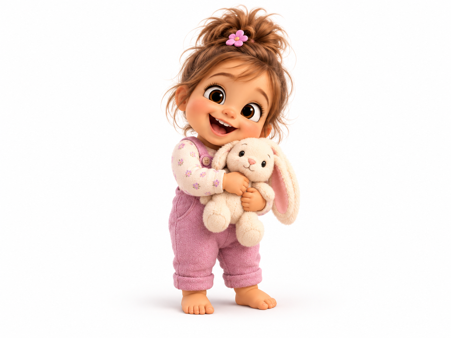 Lulu, Mimi’s little sister, holding her bunny toy